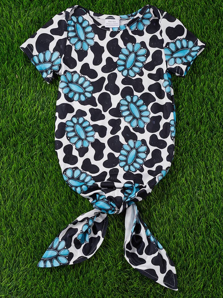 concho & cow printed baby gown. PJG25153019 for wholesale by Kids Charm Online