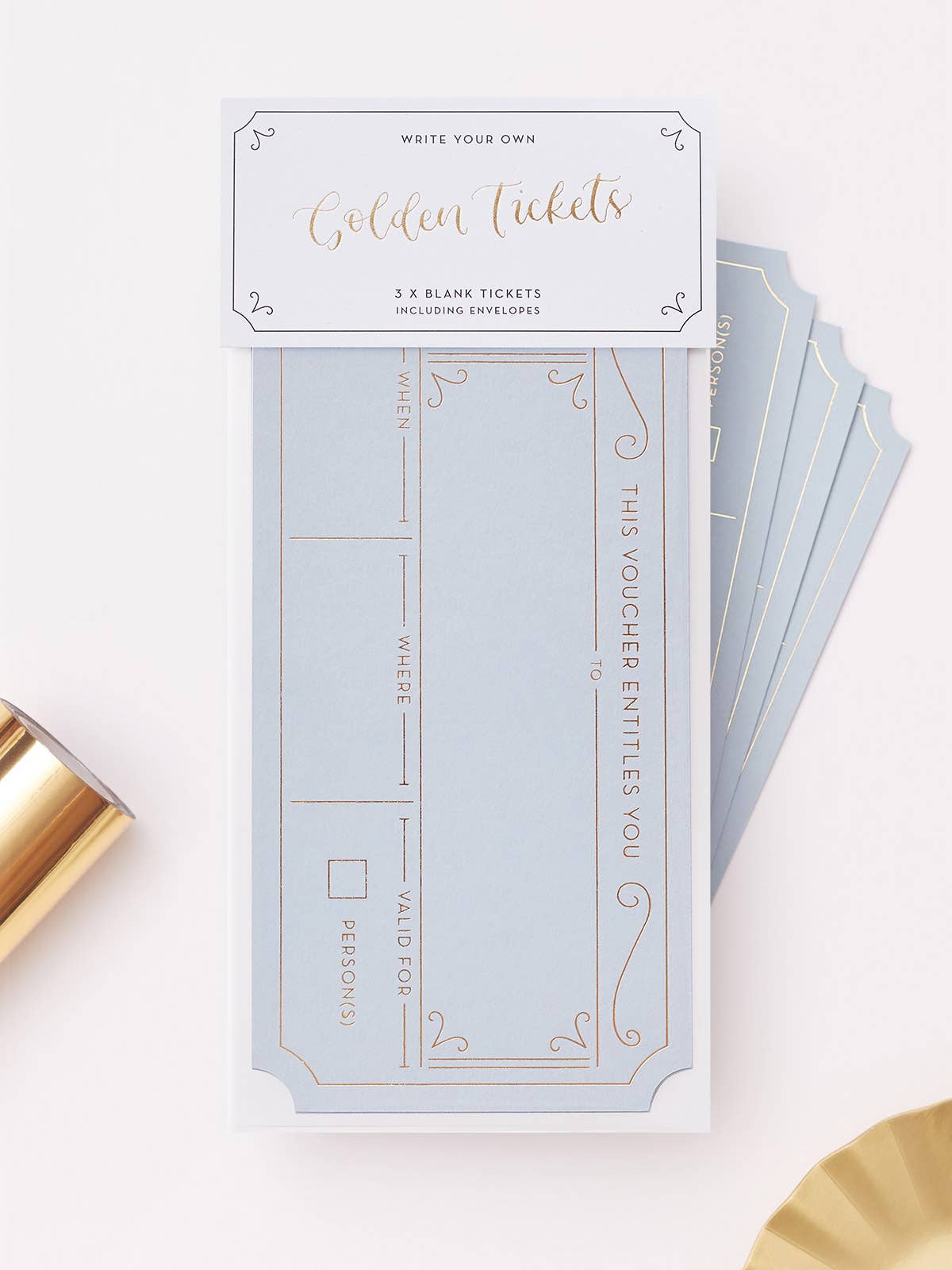 Another Loop – wholesale Birthday card – Blank Gift Voucher Pack | Set of 3 Hot Foil Golden Tickets7
