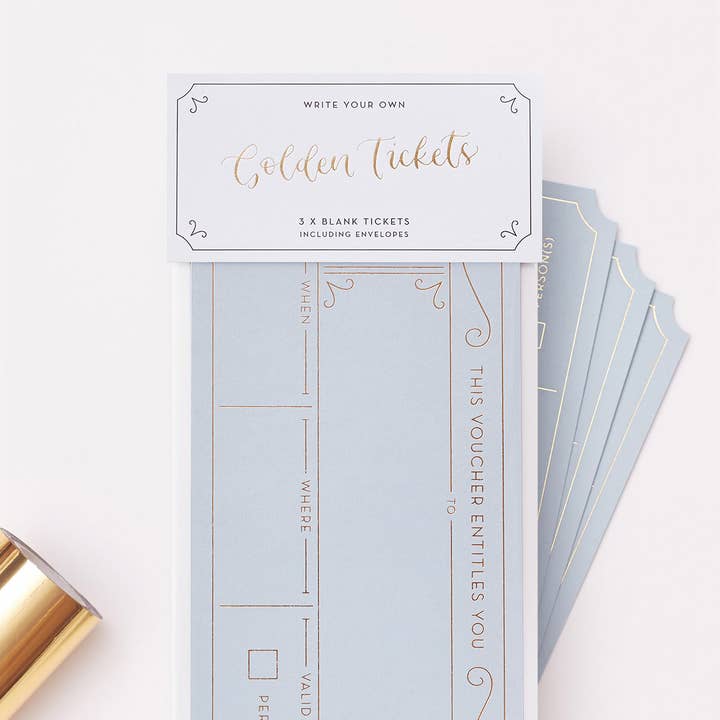 Another Loop - Wholesale Stationery/notecard set - Blank Gift Voucher Pack | Blue Hot Foil Golden Tickets0