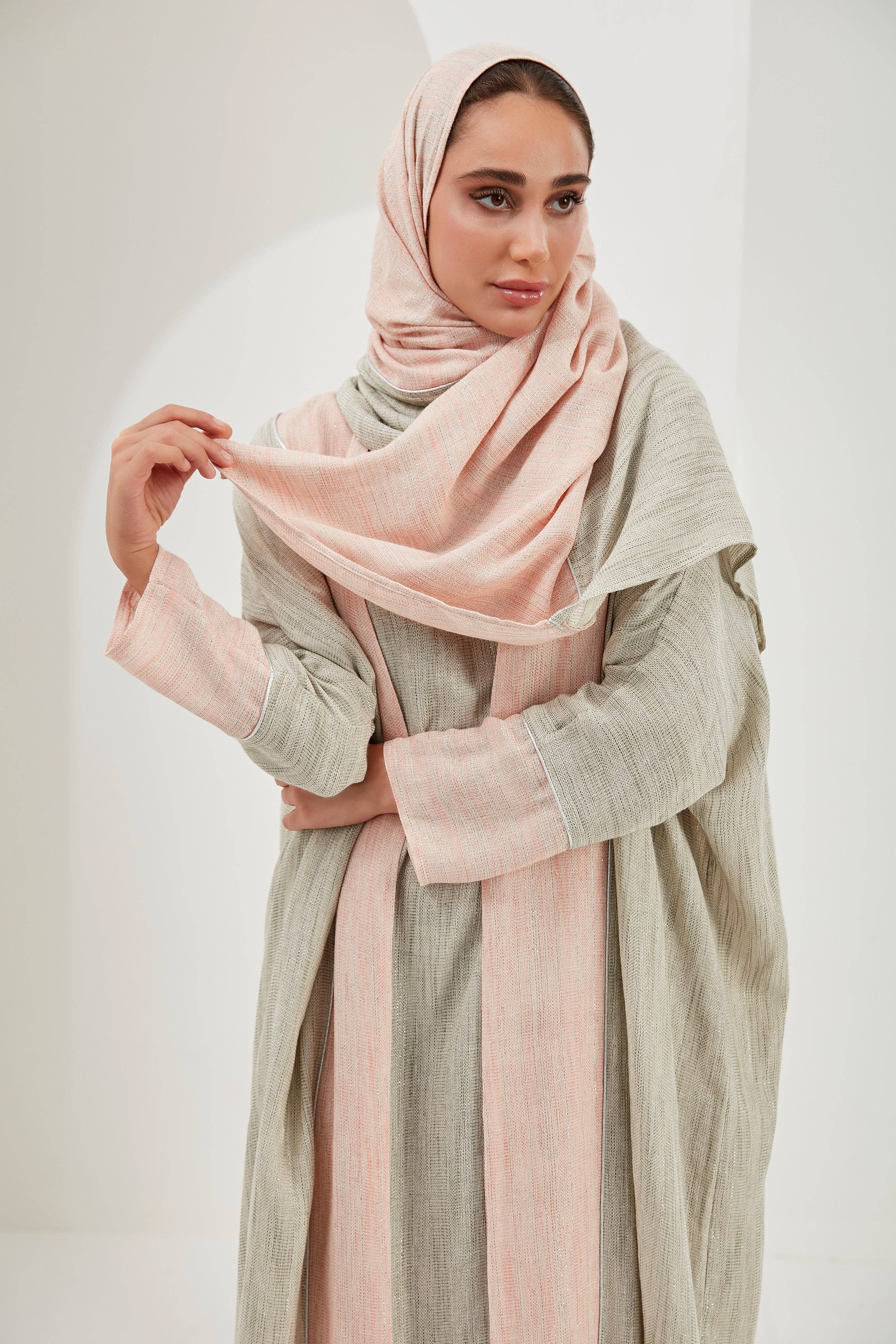 Store WF – wholesale Kaftan – Women's – Linen Cotton Silver Glitter Three Pice Abaya Set7