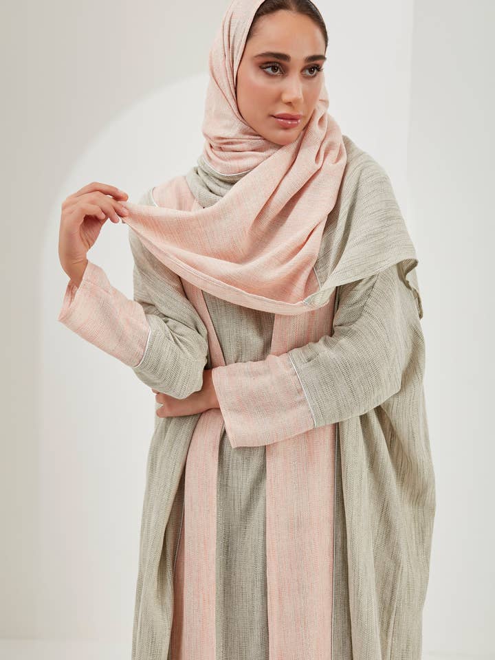 Store WF – wholesale Kaftan – Women's – Linen Cotton Silver Glitter Three Pice Abaya Set7