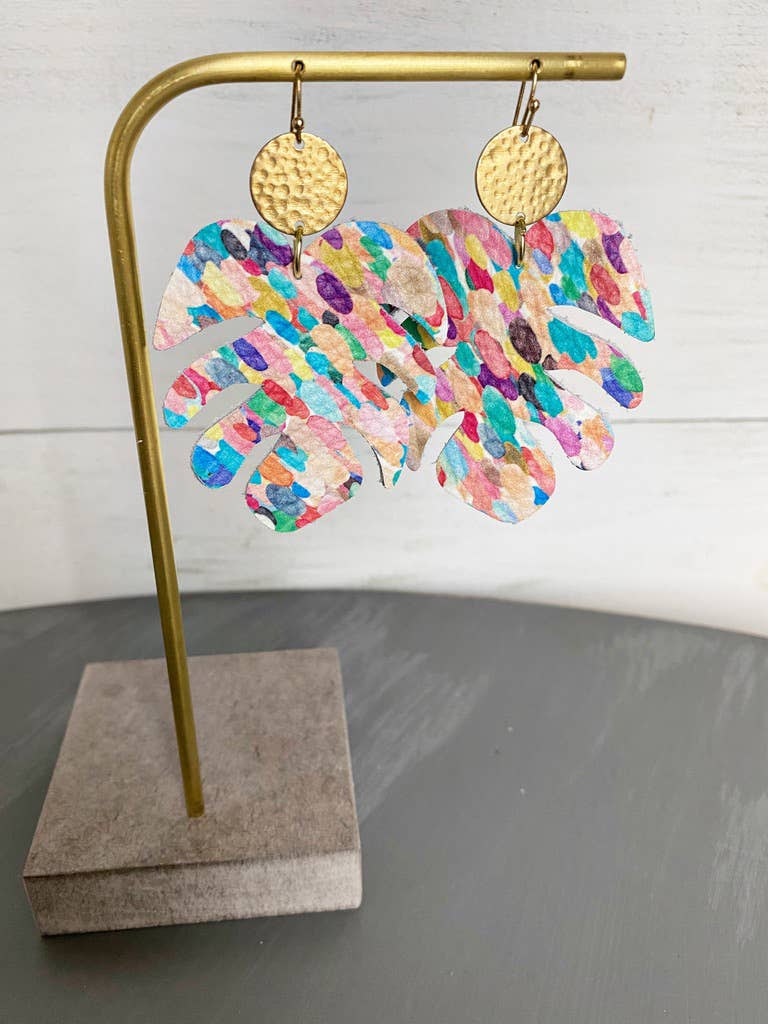 The Supply Society - Wholesale Dangle Earrings - Monstera Leaf Leather Hook Earrings3