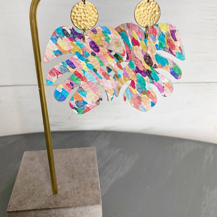 The Supply Society - Wholesale Dangle Earrings - Monstera Leaf Leather Hook Earrings3