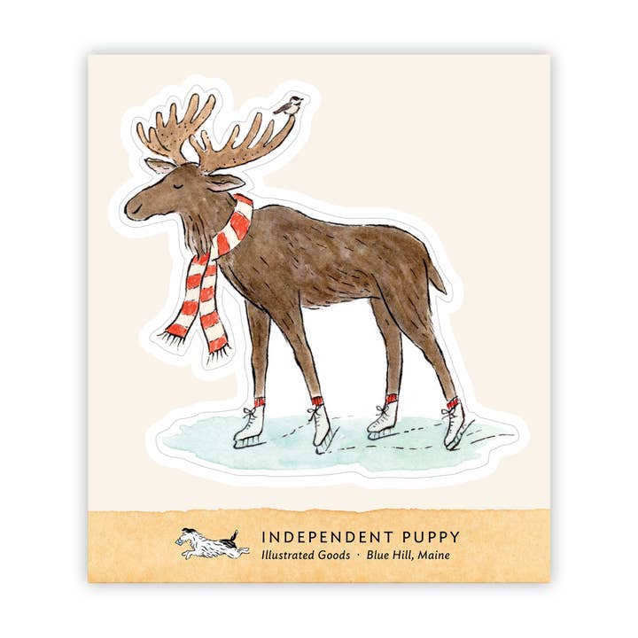 Independent Puppy - Wholesale Sticker - Skating Moose & Chickadee Kiss-Cut Sticker