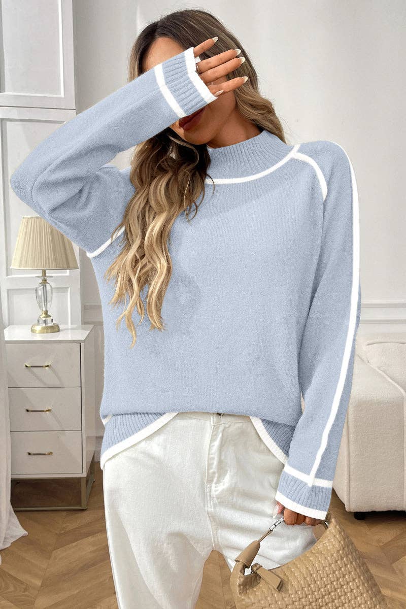 Lovesoft - Wholesale Knit Sweater - Women's - Colorblock Mock Neck Pullover Knit Sweater10