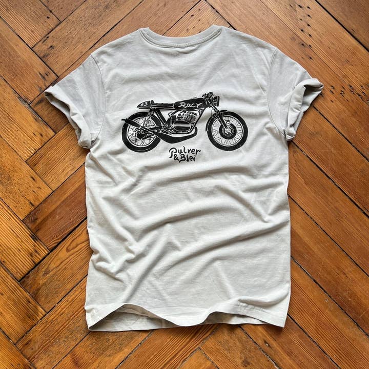Pulver Blei - Wholesale Screen Printed T-Shirt - Unisex - Racy 63 - Café Racer T-Shirt gray3