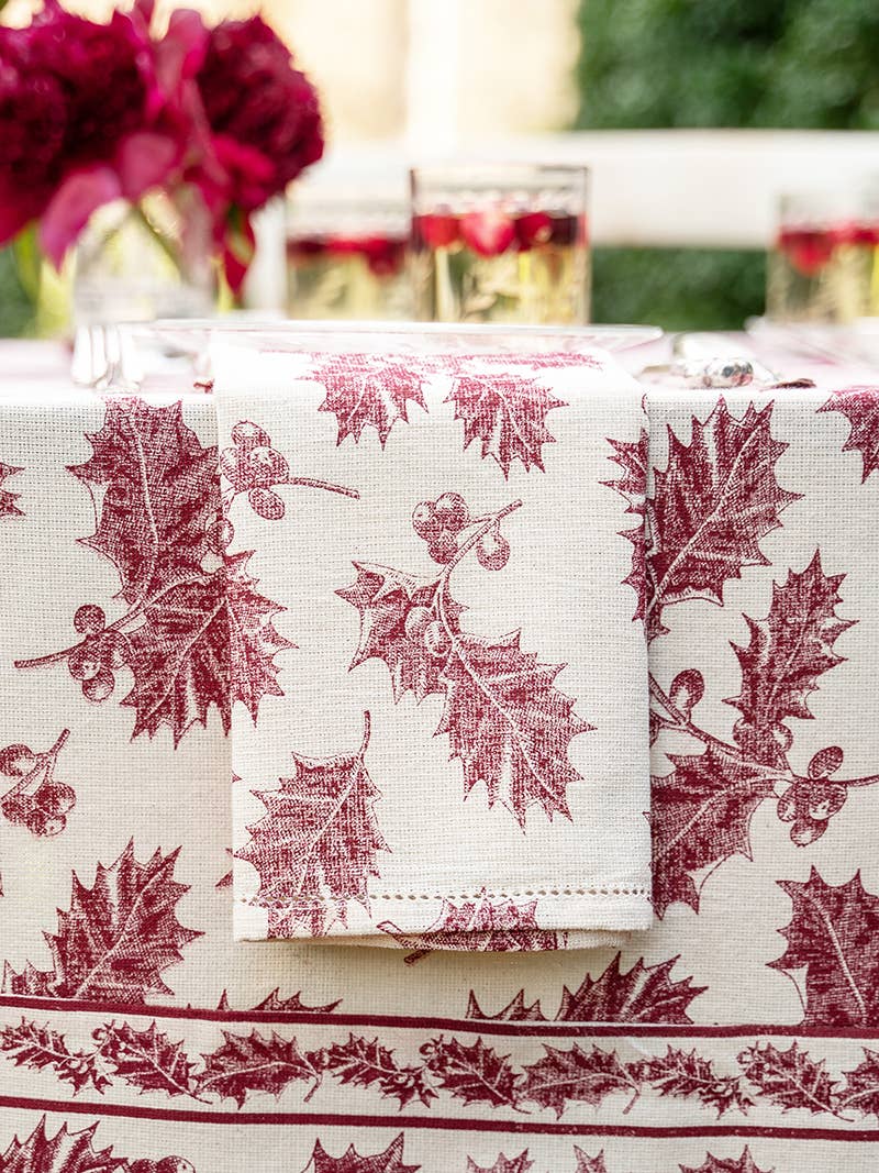 April Cornell - Wholesale Dinner & Cloth Napkin - Holly Toile Napkin Set of 4 - Red0