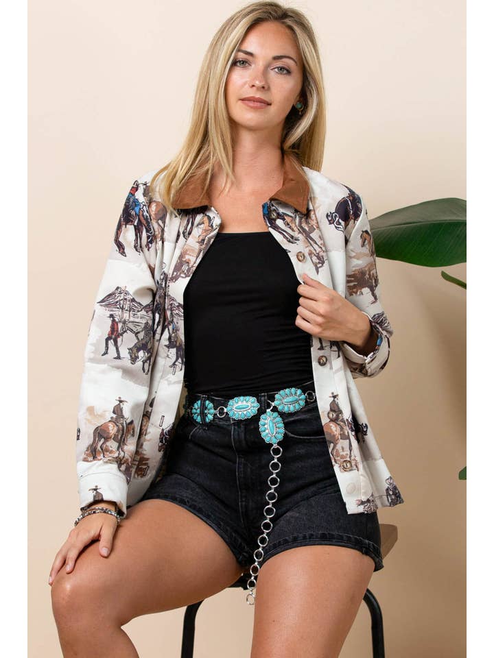 Khaki Multi AT1317-AUDREY WESTERN PRINT LIGHT WEIGHT BARN JACKET for wholesale on Faire11