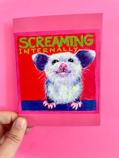 Screaming Internally Possum A2 Greeting Card for wholesale by Unruly Wit