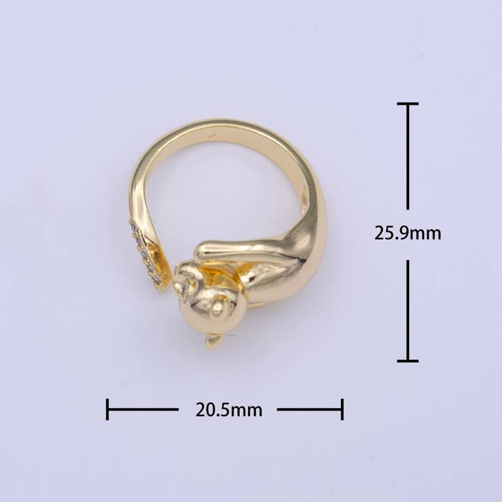 Aim Eternal - Wholesale Multi-Stone Ring - Gold Filled Dog Pug Chasing Tail Micro Paved CZ Adjustable Ring | O-1201