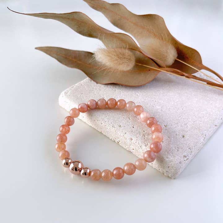 Trinity Bracelet with Sunstone & 14k Rose Gold for wholesale by Ann Saint James