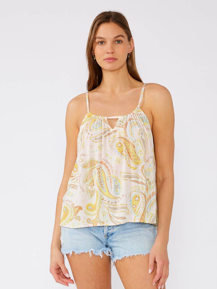 Paisley Metallic Detail Scoop Neck Tank Top for wholesale by Lovestitch