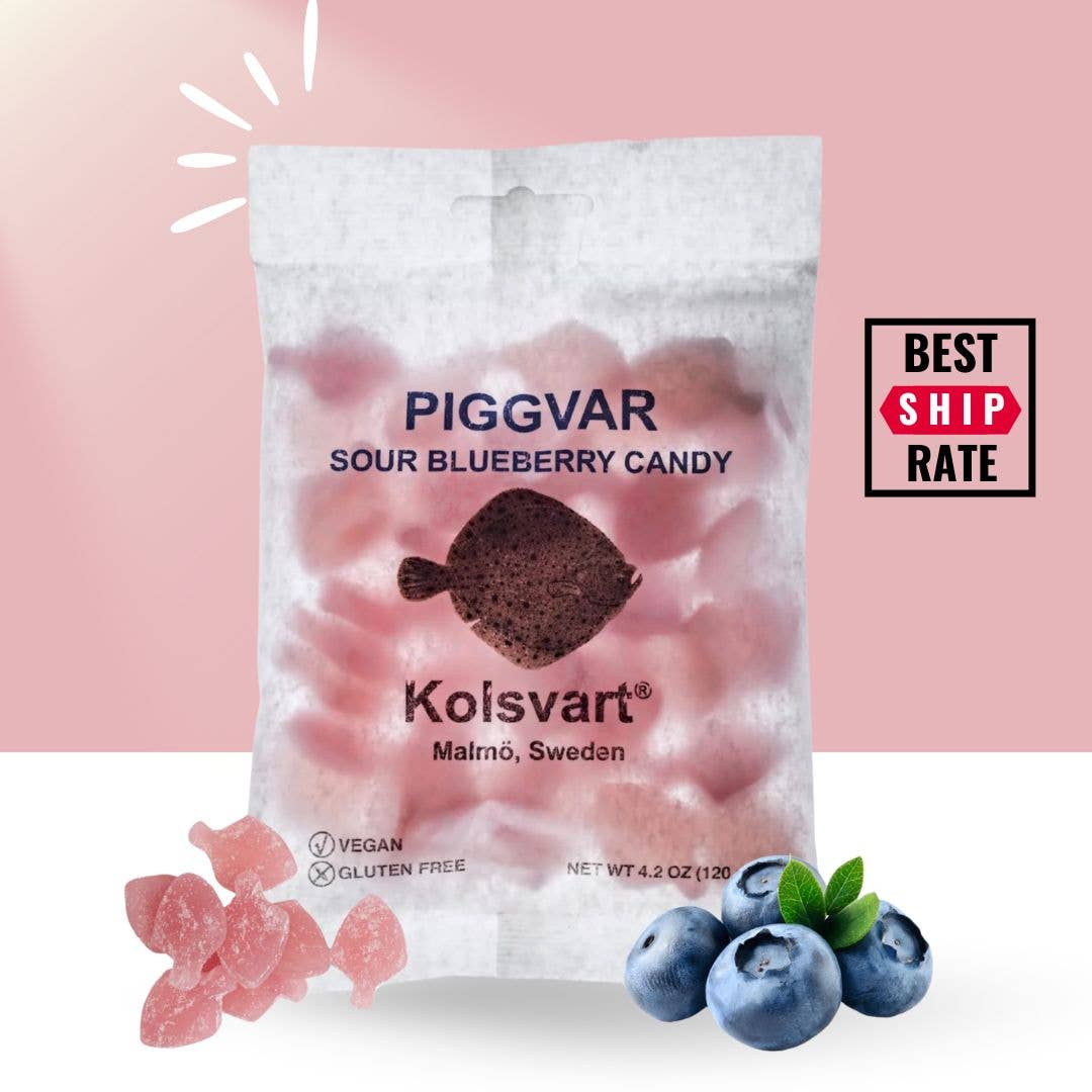 Casacella Foods - Wholesale Gummy - Kolsvart Piggvar Sour Blueberry Candy Fish 4.25 oz (125 gr)