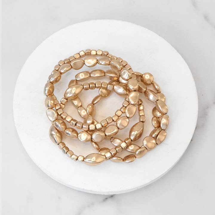 PennyLine inc - Wholesale Beaded Bracelet - Boho Gold and silver Beaded Bracelets stack of 5