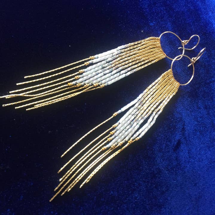 Maui Swan Designs White And Gold Seed Bead Earrings 14K Gold for wholesale by Maui Swan Designs