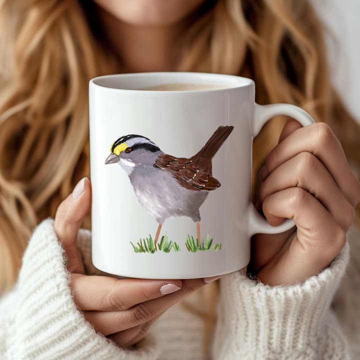MerikaArt - Wholesale Coffee Mug - White-Throated Sparrow Ceramic Coffee Mug1