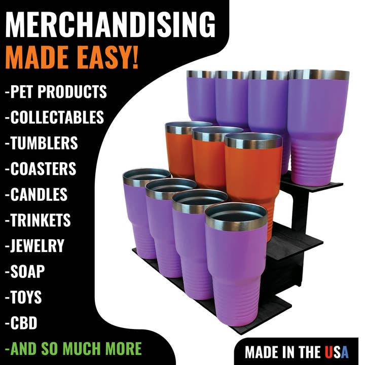 Torched Displays - Wholesale Retailer Display Stand/Case - 3-Tier Retail Table Display Straight Stand with Shelves