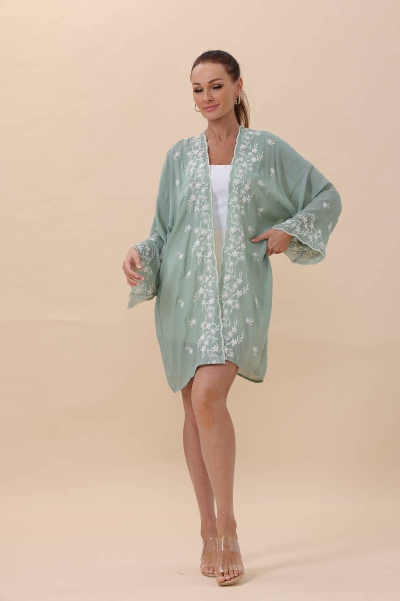 Leto Accessories - Wholesale Kimono - Women's - Floral Embroidered Open Front Kimono Cardigan – Lightweight8