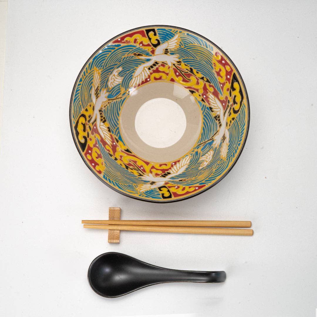 Urban Tokyo - Wholesale Serve Bowl - 24oz 6"D Bowl With Chopsticks, Spoon and Chopsticks Rest Set Japanese Crane (4/16)3
