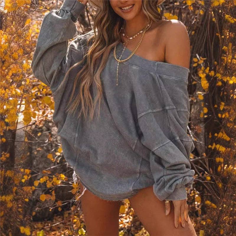 ShieldChic – wholesale Sweatshirt – Women's – Loose-Fit Minimalist Solid Color Ribbed Cuff Sweatshirt5