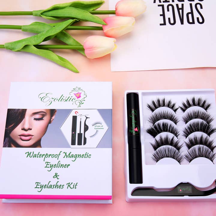 Fake Eyelashes Set 5 Pair With Magnetic Eyeliner for wholesale by Ezolistic