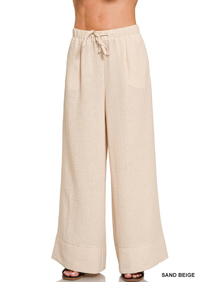 42POPS - Wholesale Pants - Women's - `.Elasticband Waist Wide Pants W/ Pockets3