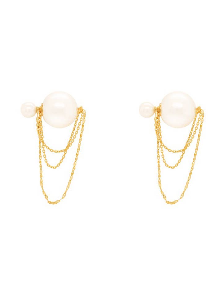 Doppelperlen-Kettenohrringe Swarovski-Perle 925 Silber 2 Farben für den Großhandel von Le Zohar