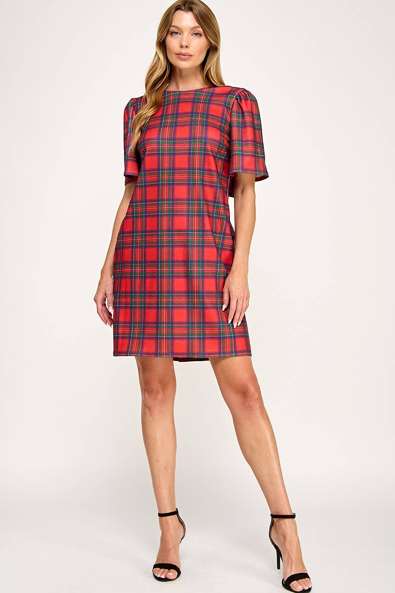 Peace Love Line – Großhandel Kleid – Damen – PL9704 - KARIERTES SHIFTKLEID MIT SCHLEIFENDETAIL AM RÜCKEN5