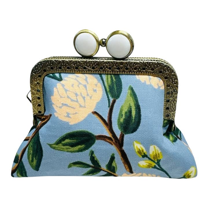 Kiki & Syds - Wholesale Coin Purse - Women's - Kiki & Syds Mini Clutch Coin Purse - Peonies Dusty Blue5