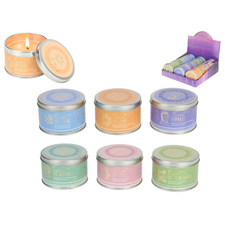 Cubby House - Wholesale Travel Candles - 120gram Tarot Travel Tin Candle 6 Asstd