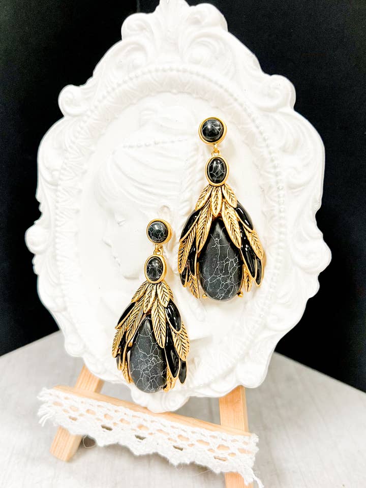 Black Tahitian Earrings, Black Pearl Earring, Black Gemstone for wholesale by Happy Dream Gifts