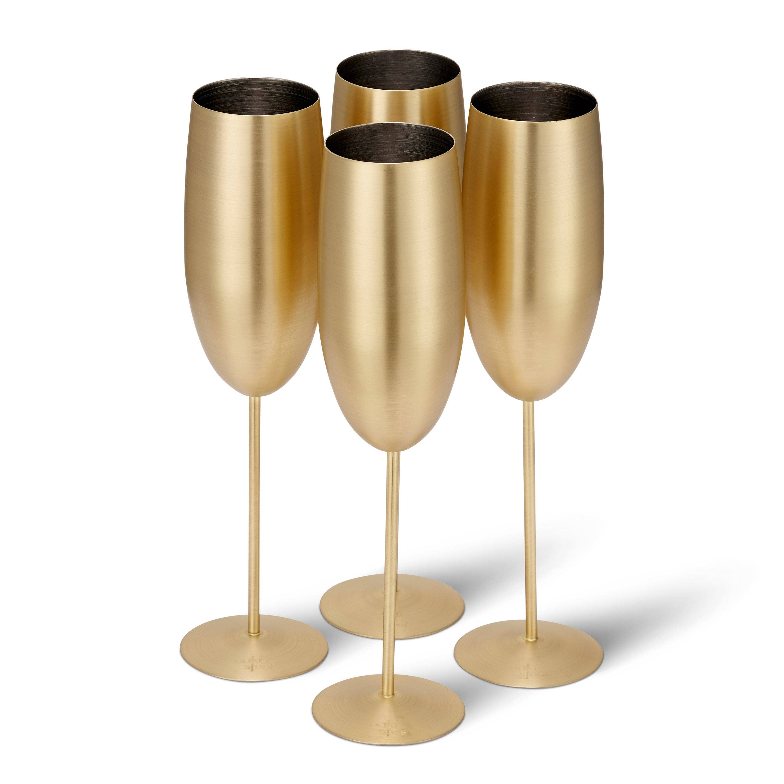Oak & Steel – Großhandel Champagnerflöten – 4 Matte goldene Champagnerflöten1