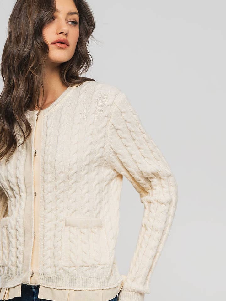 Urban Daizy - Wholesale Cardigan - Women's - Cable Knit Snap Front Ribbed Trim Long Sleeve Sweater23