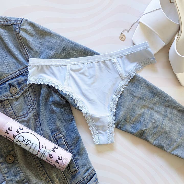 The Judy - Blue Milliskin Thong for wholesale by Hello Peachiee