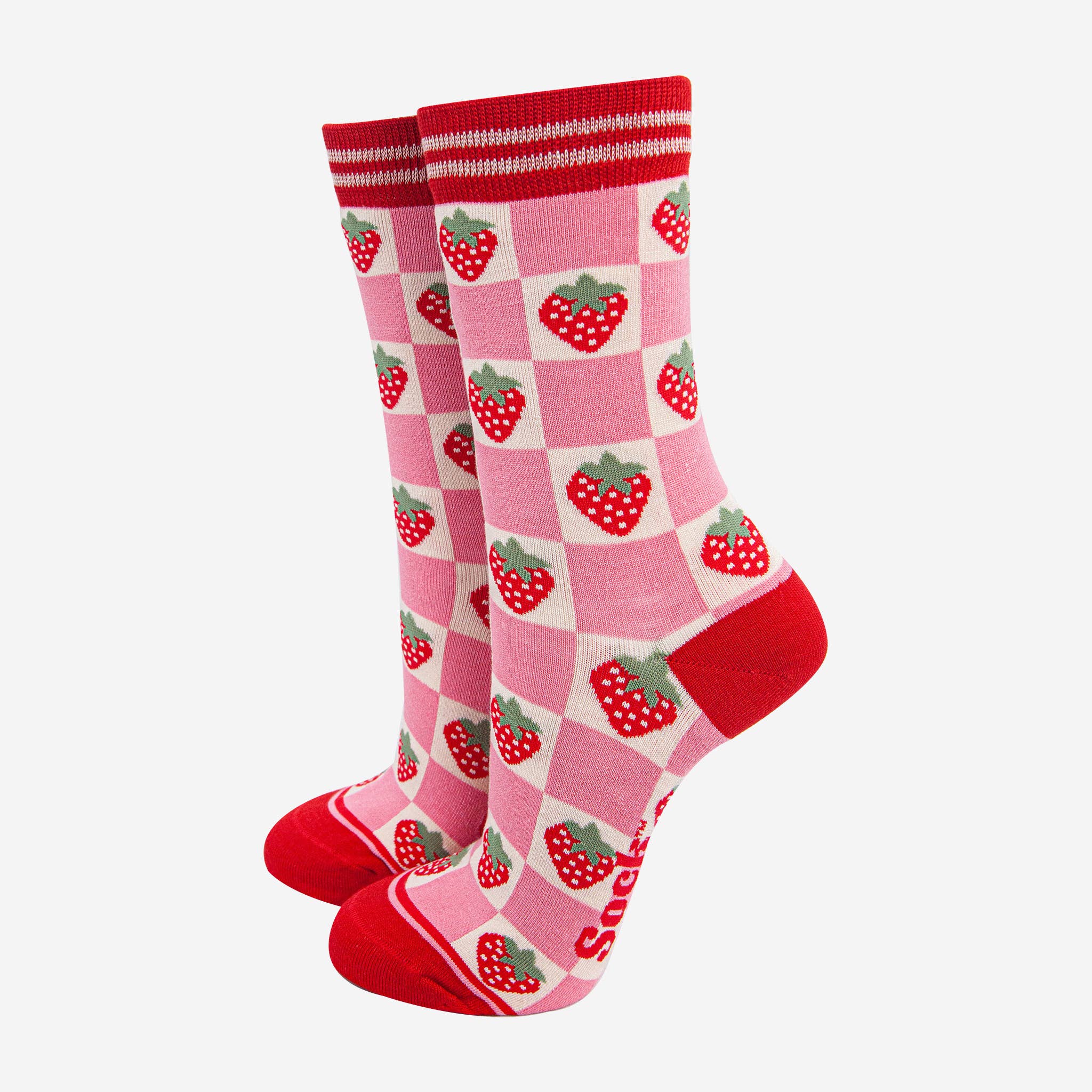 Sock Talk - Wholesale Socks - Women's - Women's Bamboo Socks - Pink/Red, Checked Strawberry0
