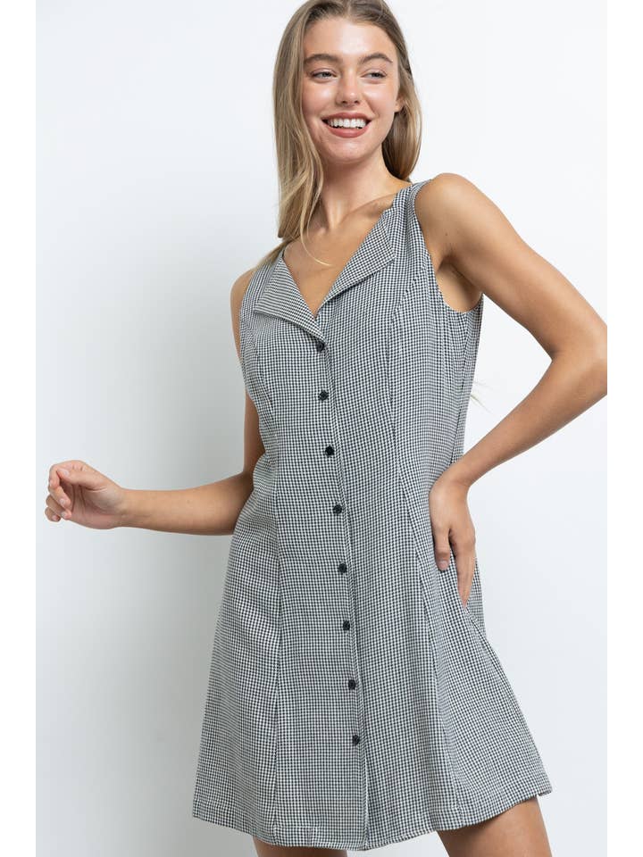 KIWI - Vendita all'ingrosso Vestito - Donna - ID2430 Abito Senza Maniche con Colletto Intrecciato e Bottoni, Scollo a V