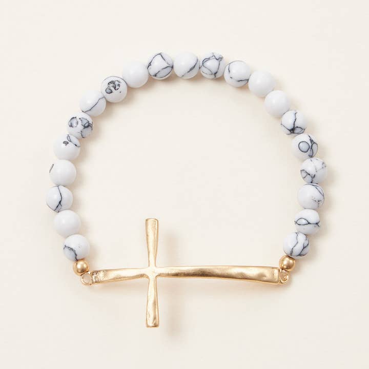 Lilla Haven - Wholesale Beaded Bracelet - Cross charm Stone beaded stretch bracelet