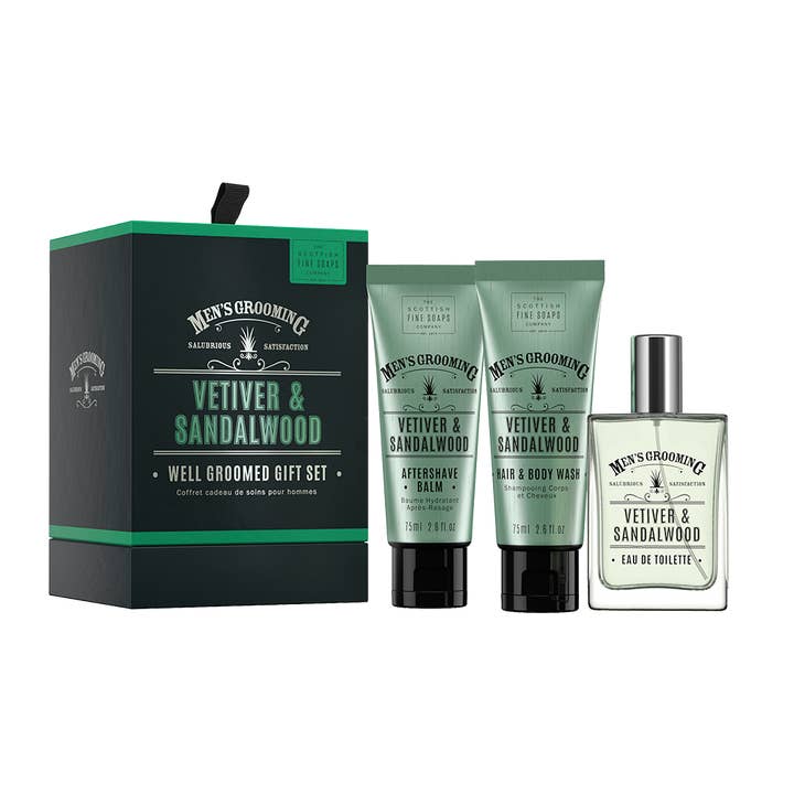 Vetiver & Sandalwood Well Groomed Gift Set for wholesale by Scottish Fine Soaps