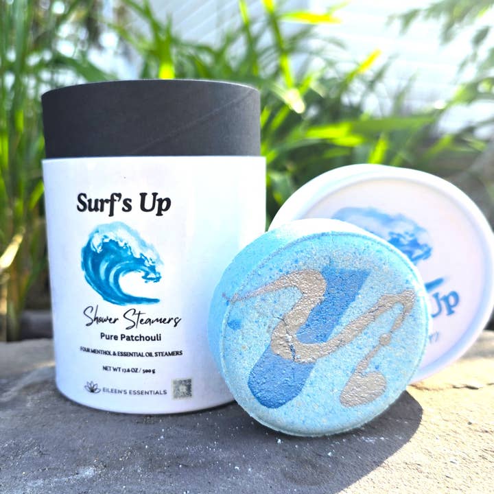 "Surf's Up" Mentholated Shower Steamers; Pure Patchouli & Menthol for wholesale by Eileen's Essentials, llc