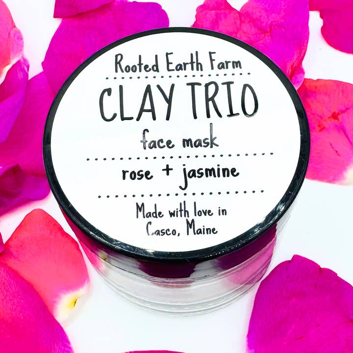 Rose + Jasmine Clay Trio Face Mask for wholesale by Rooted Earth Farm + Apothecary
