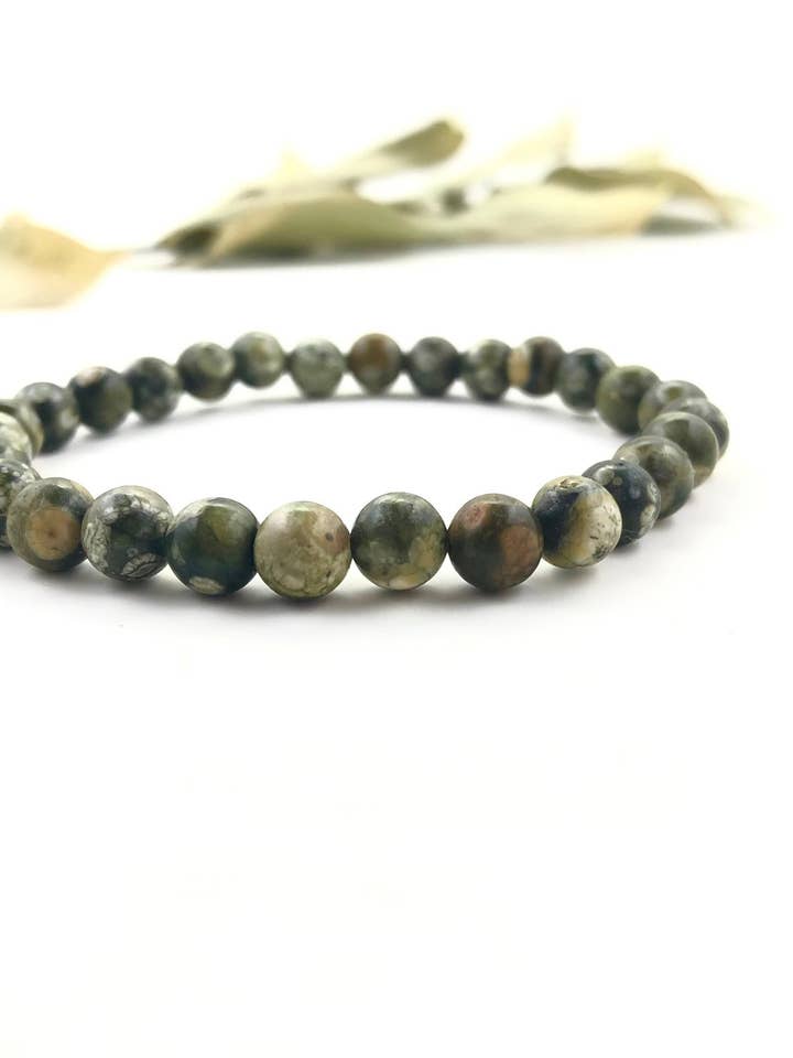 Rainforest Jasper (Rhyolite) Gemstone Beaded Bracelet for wholesale by Peace Within Co.