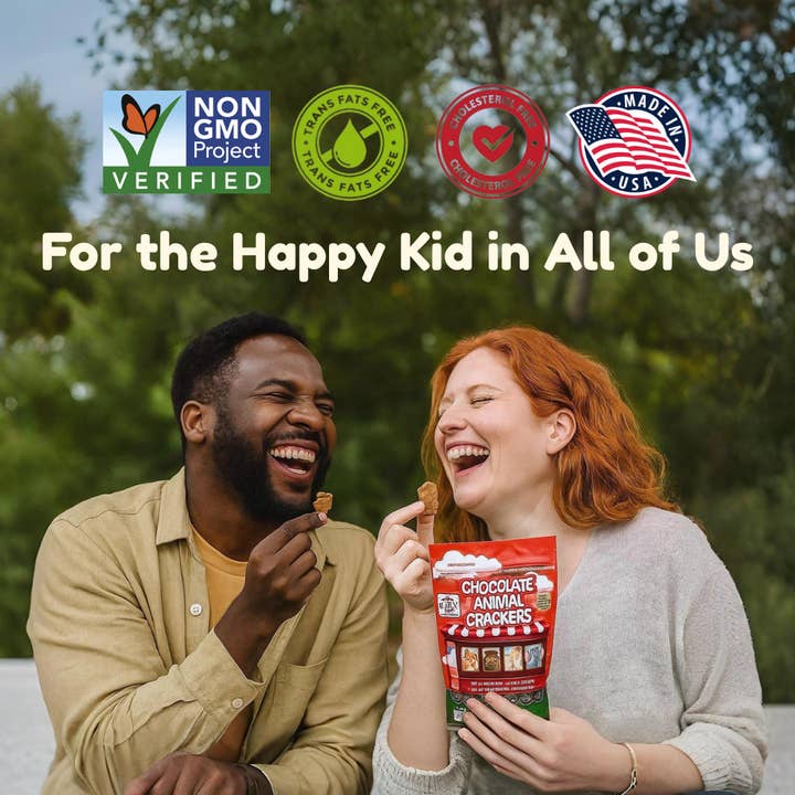 Happy Snacks - Wholesale Crackers - Plant Based Fortified Chocolate Animal Crackers Bag7