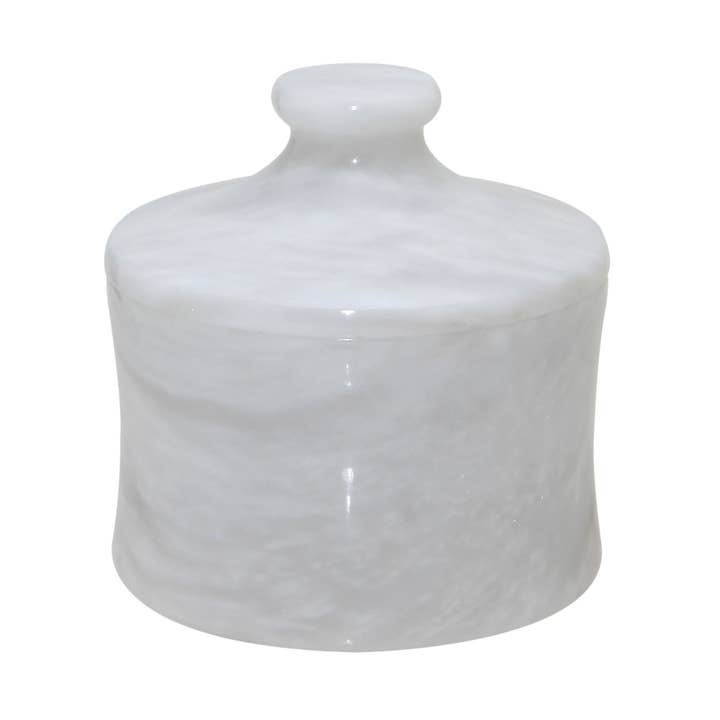 Bidon de 4 po x 4 po en marbre blanc nacré de la collection Vinca pour la vente par Marble Crafter