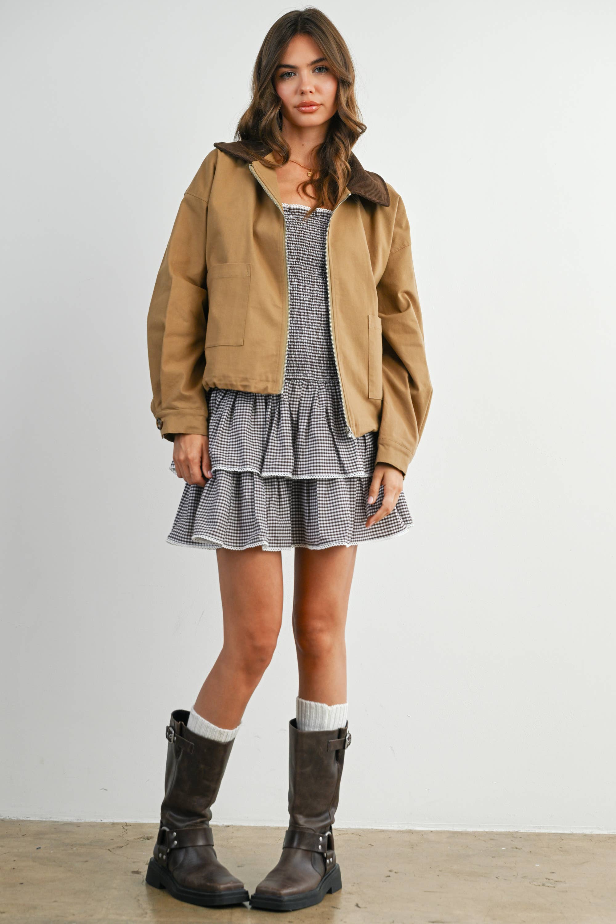 BUTTERMELON - Wholesale Jacket - Women's - Collared Zip-Up Drawstring Jacket - BMJ782525