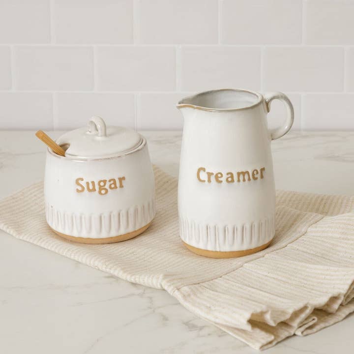 Audrey's Home & Gift - Wholesale Creamer - Fluted Edge Stoneware Cream And Sugar Set (Pair)