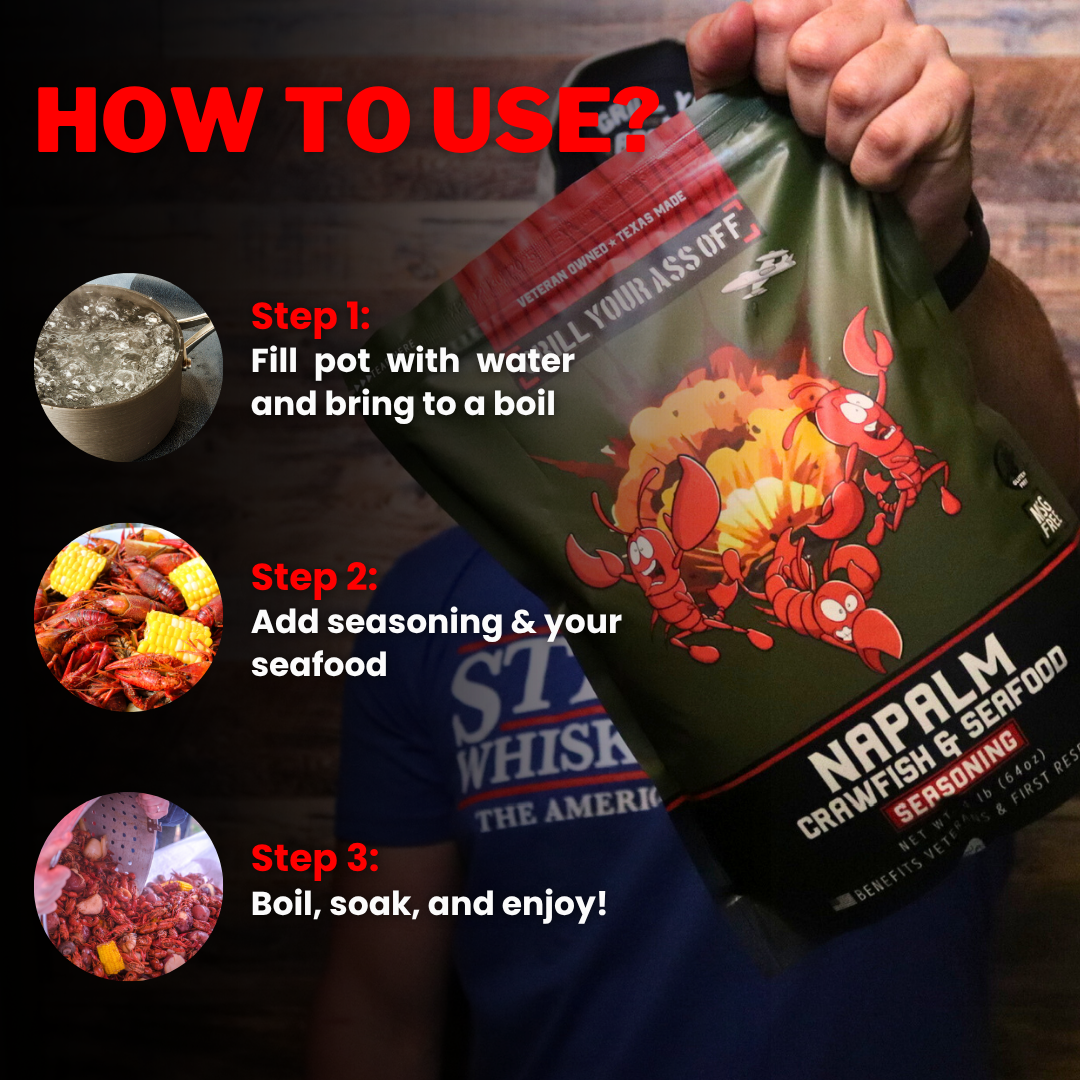Grill Your Ass Off - Spices, Rubs, Seasonings, Sauces, Jerky – wholesale Torkad kryddblandning – Napalm Crawfish & Seafood Boil™ - Djärv cajunsmak2