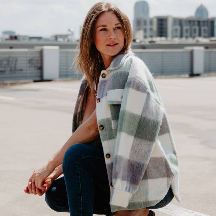 Green/Gray Plaid Shacket for wholesale on Faire