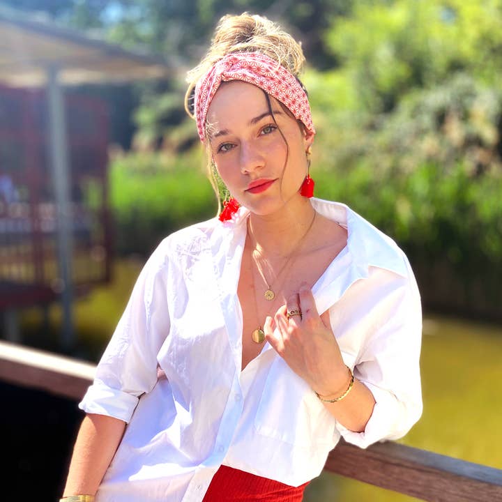 CERCHIETTO BÉRÉNICE/cotone rosso con stampa etnica per la vendita all'ingrosso da parte di Laure Derrey