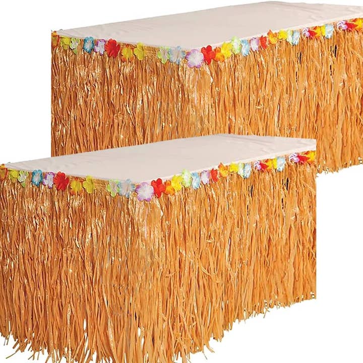 4E's Novelty - Wholesale Decal - Party Decorations - 4E's Novelty 9ft Luau Grass Table Skirt, 2 Pack – Hawaiian Party Decor & Moana Birthday Must-Have7