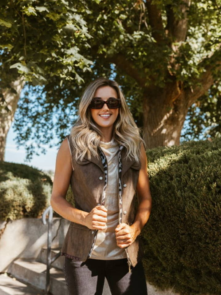 Women's Faux Leather Vest with Hood - Style#L-24134 for wholesale by MontanaCo